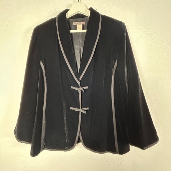 Sigrid Olsen Black Velvet Blazer Jacket Size 10 Shawl Collar Vintage Style Bow - Picture 1 of 7